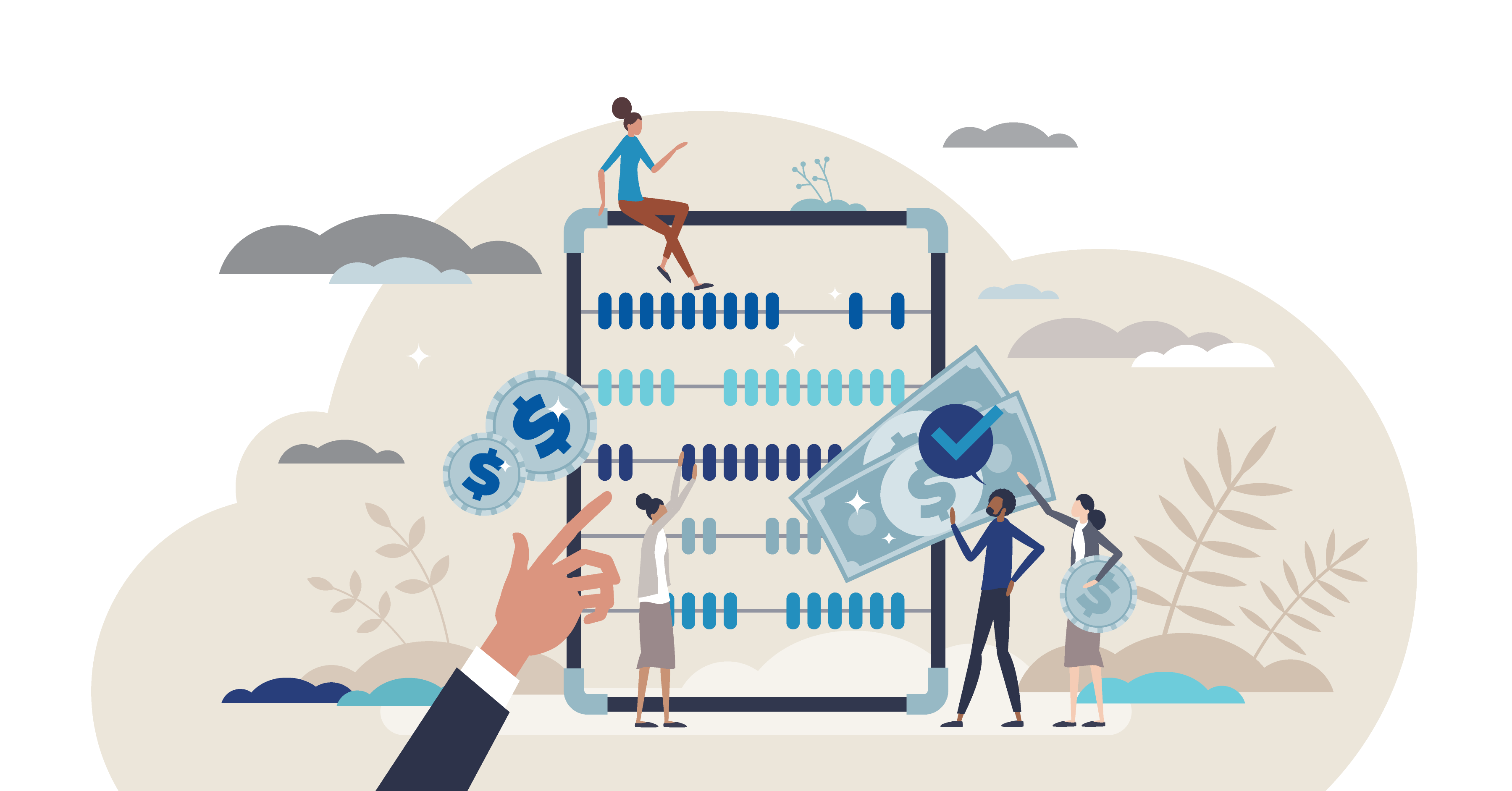 Stock image depicting an abacus and bookkeeping